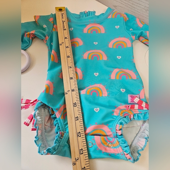 Ruffle Butts-baby Girl swimsuit SZ 3-6 UPF50+ Long Sleeve One Piece Rash Guard - - Picture 8 of 9